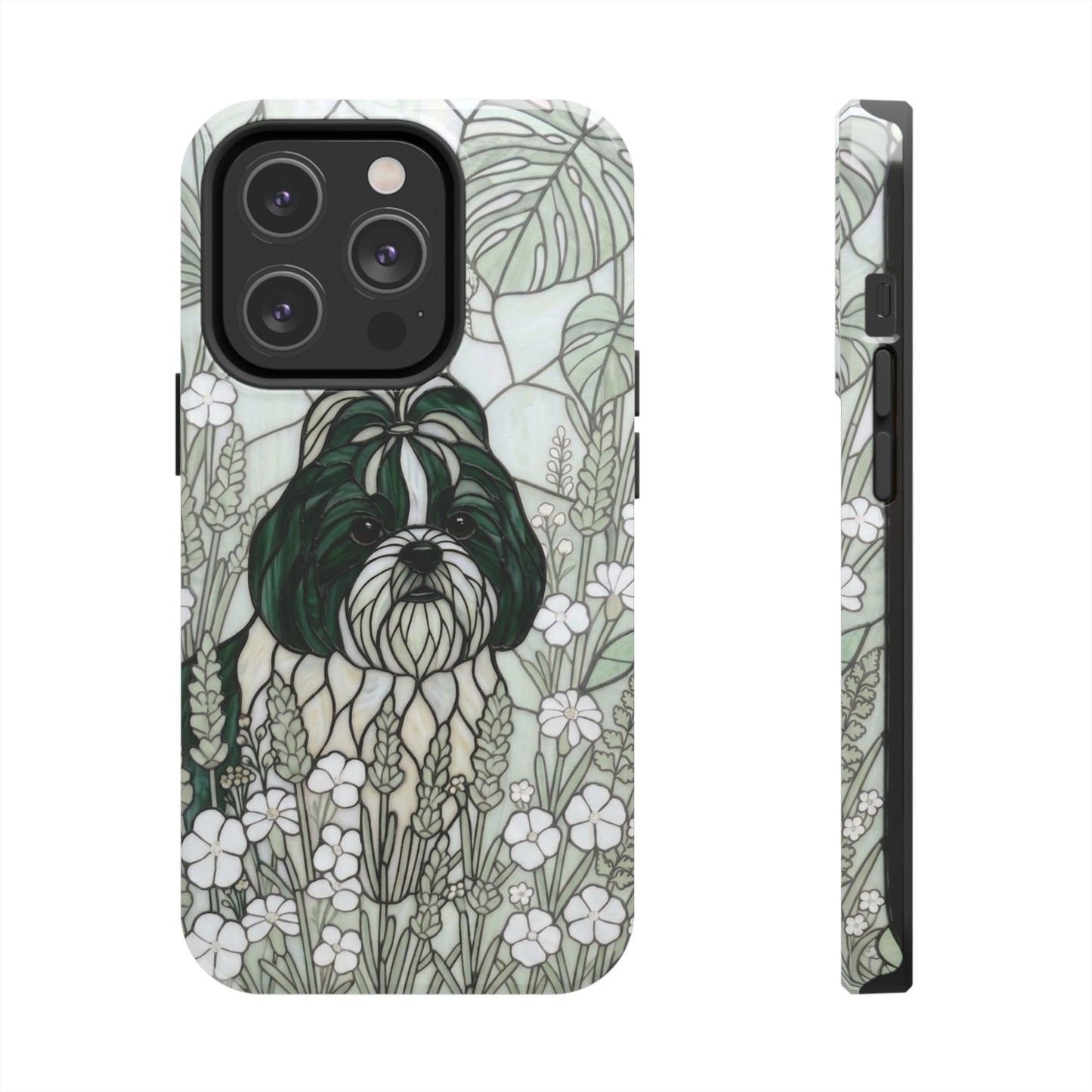 Shih Tzu Stained Glass Style Tough Case — Botanical Green Theme