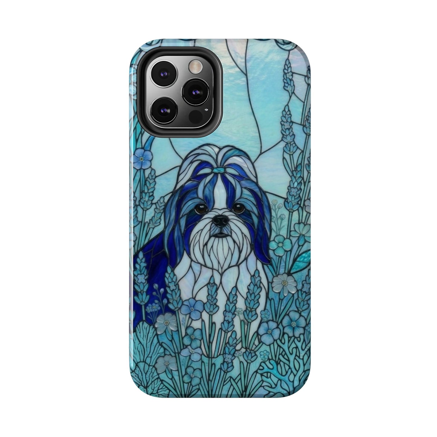 Shih Tzu Stained Glass Style Tough Case — Ocean Blue Theme