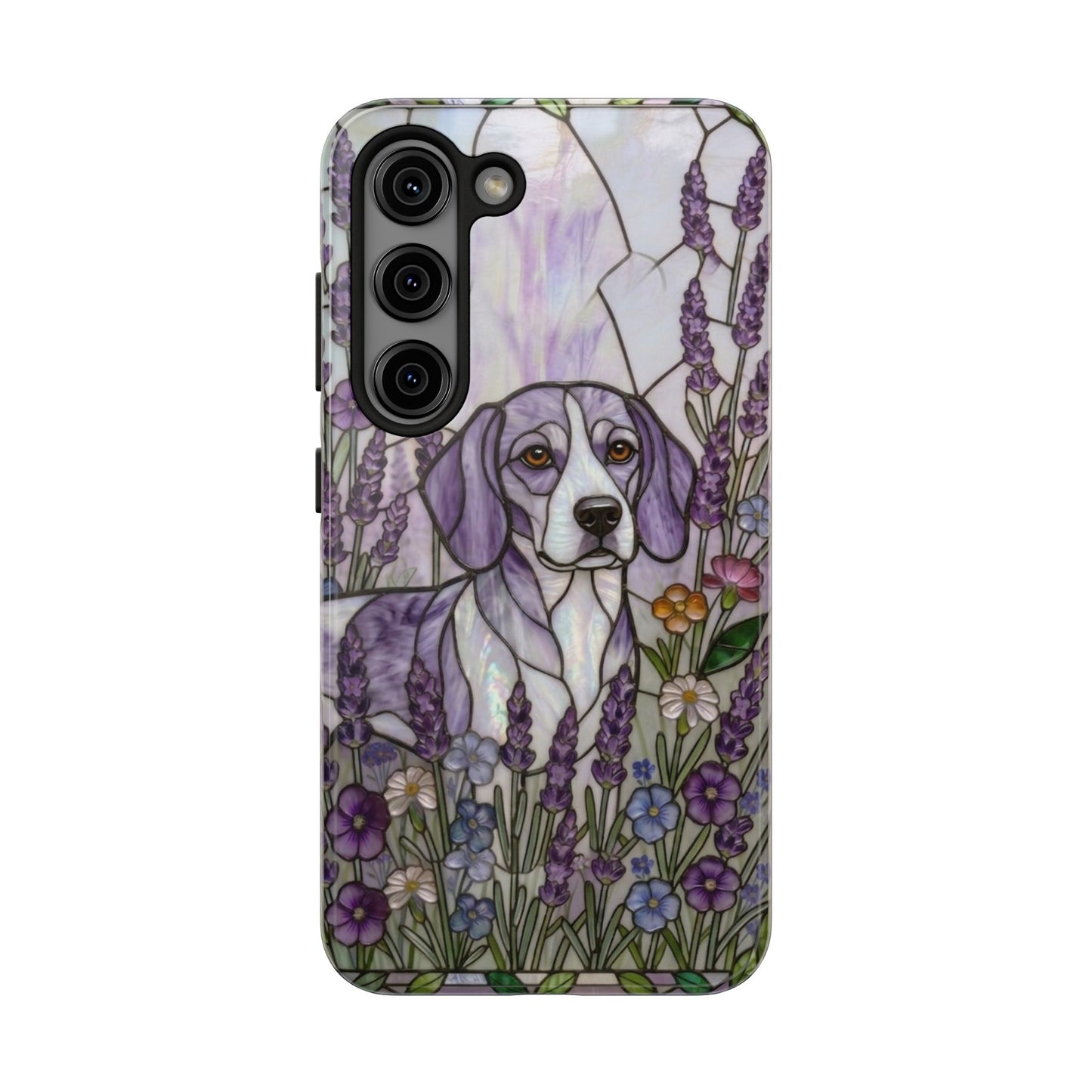 Beagle Stained Glass Style Tough Case — Lavender Floral Theme