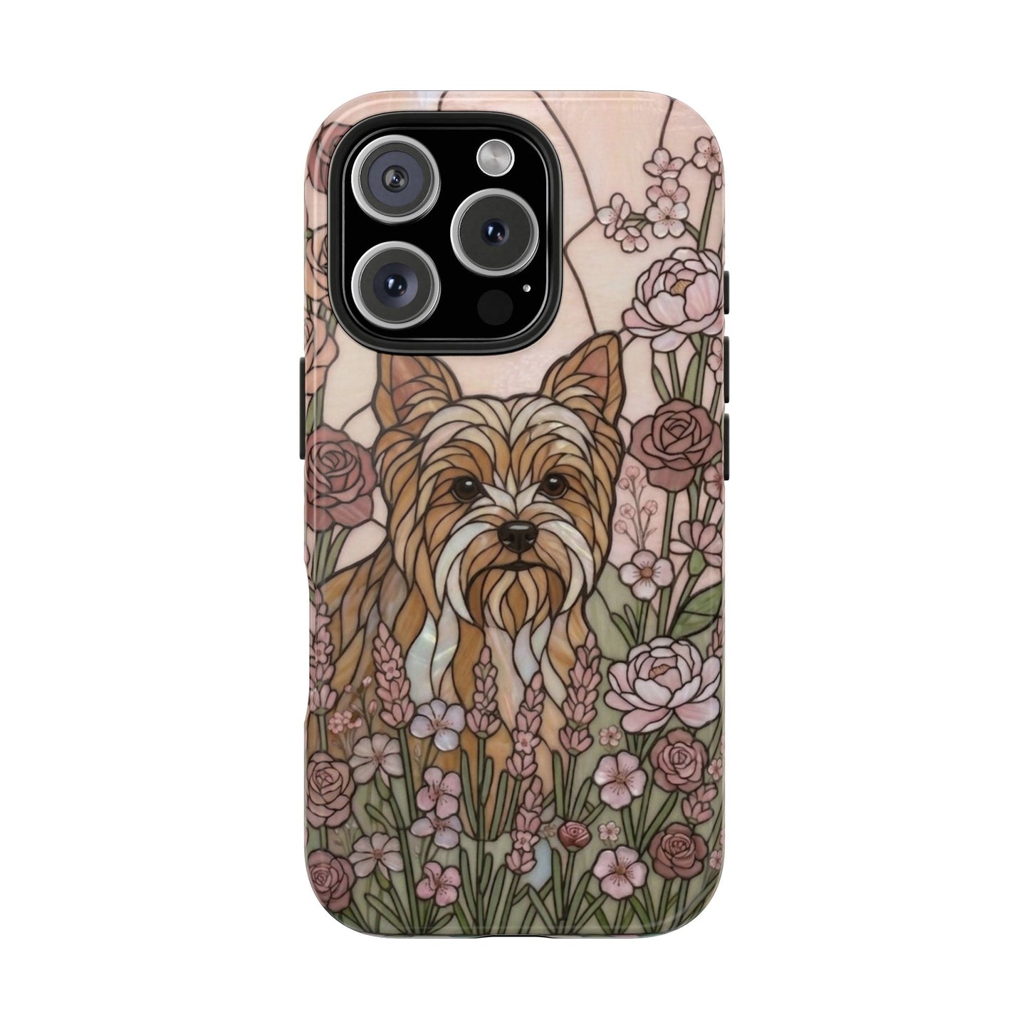 Yorkie Stained Glass Style Tough Case — Rose Garden Theme