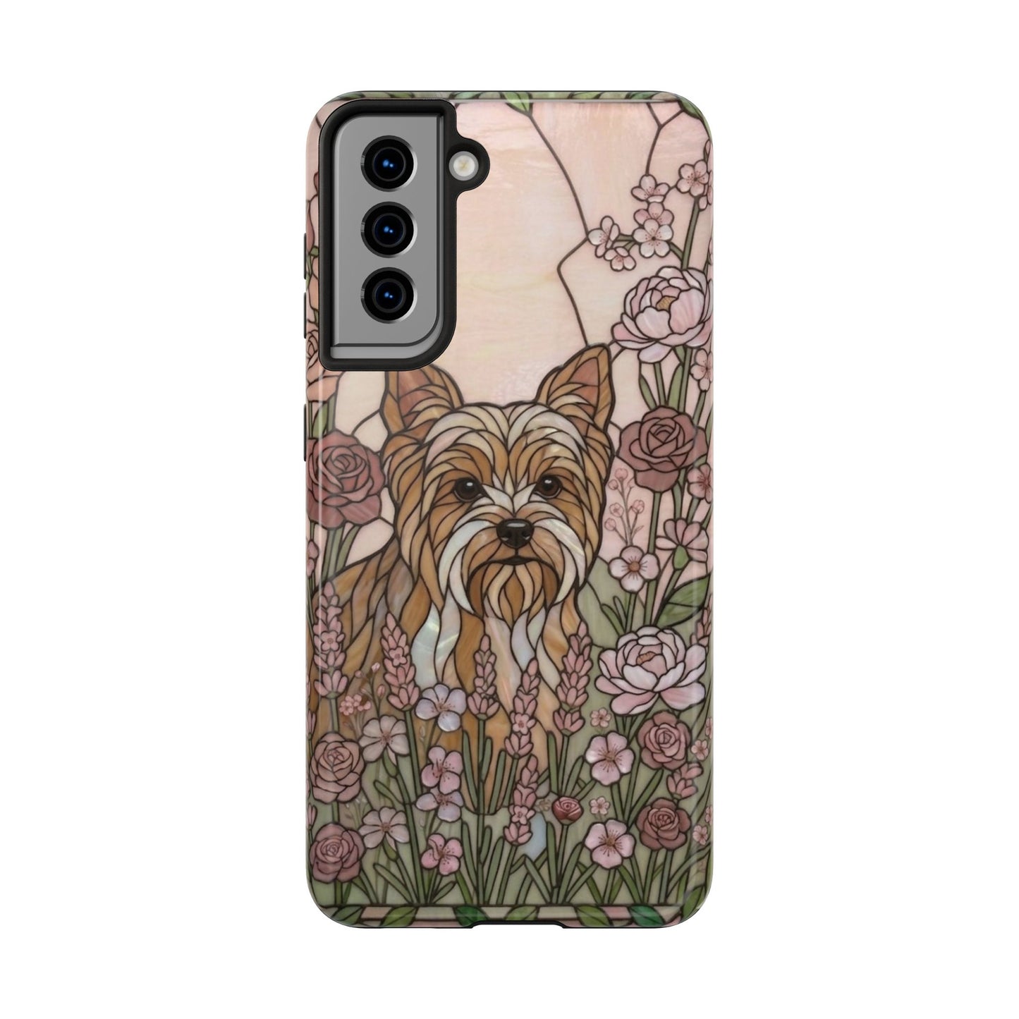 Yorkie Stained Glass Style Tough Case — Rose Garden Theme