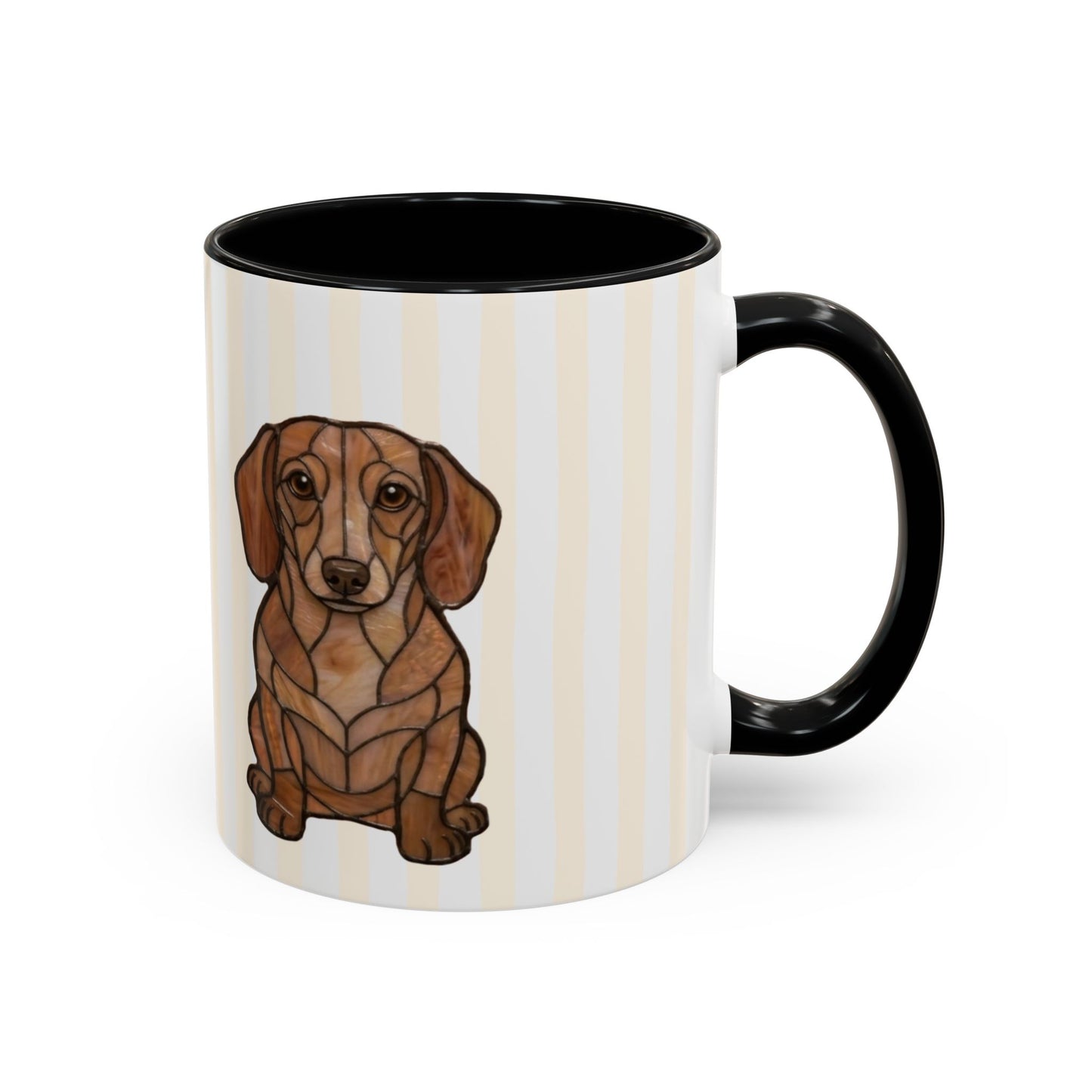 Cute Light Beige Striped Dachshund Ceramic Cup