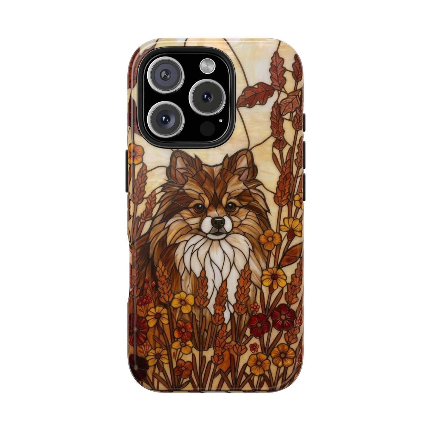 Pomeranian Stained Glass Style Tough Case — Autumn Warmth Theme