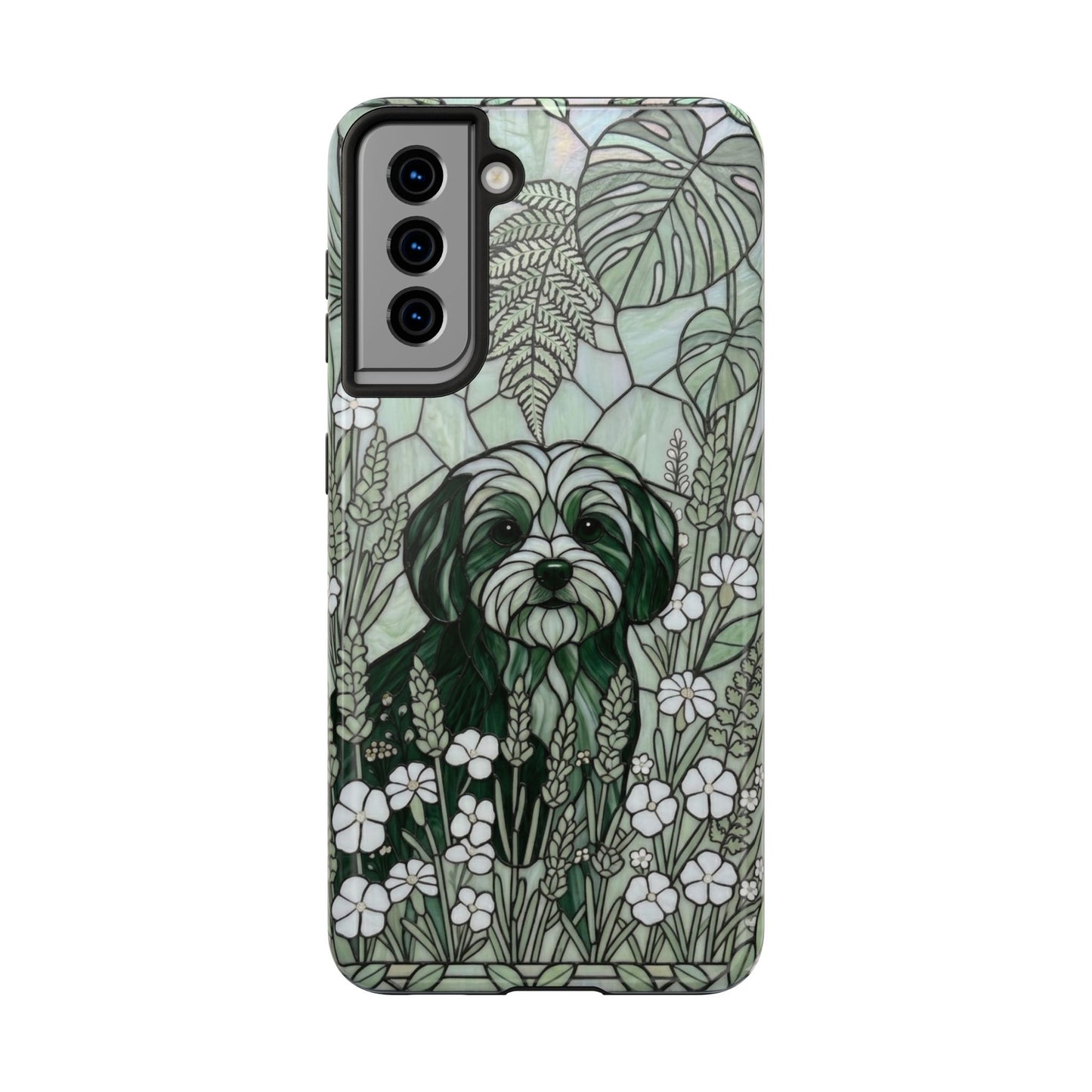 Maltese Stained Glass Style Tough Case — Botanical Green Theme