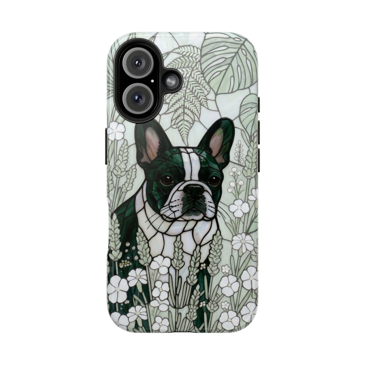 Frenchie Stained Glass Style Tough Case — Botanical GreenTheme
