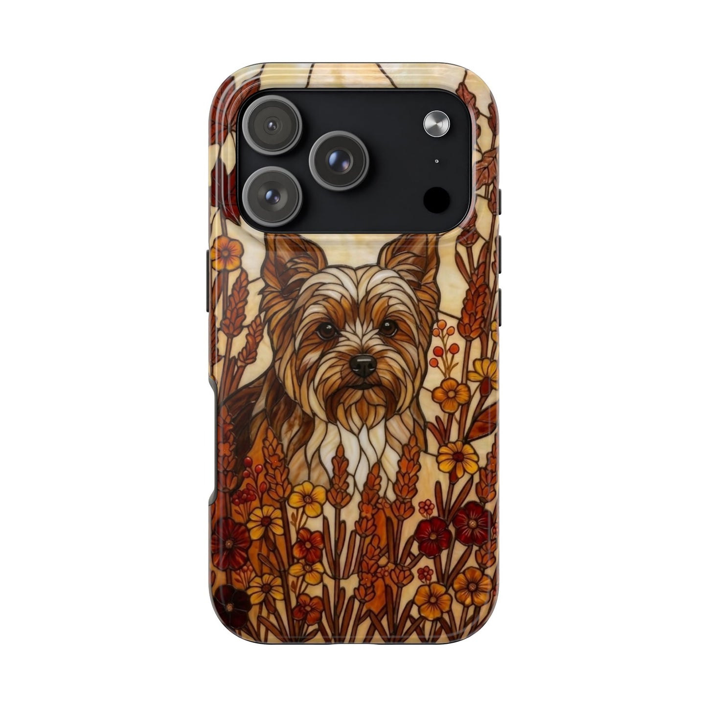 Yorkie Stained Glass Style Tough Case — Autumn Warmth Theme