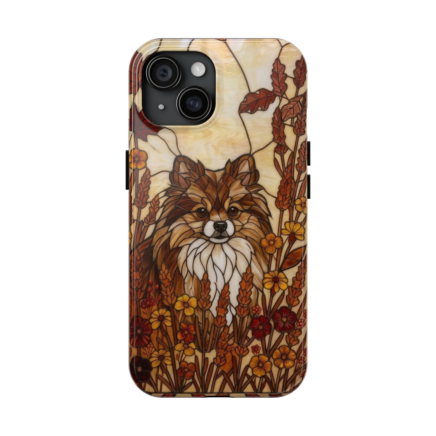 Pomeranian Stained Glass Style Tough Case — Autumn Warmth Theme