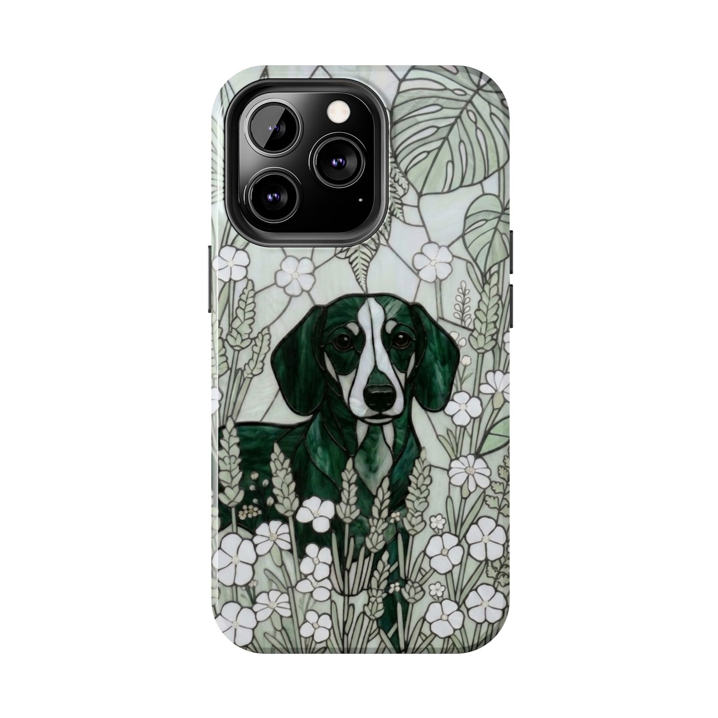 Dachshund Stained Glass Style Tough Case — Botanical Green Theme