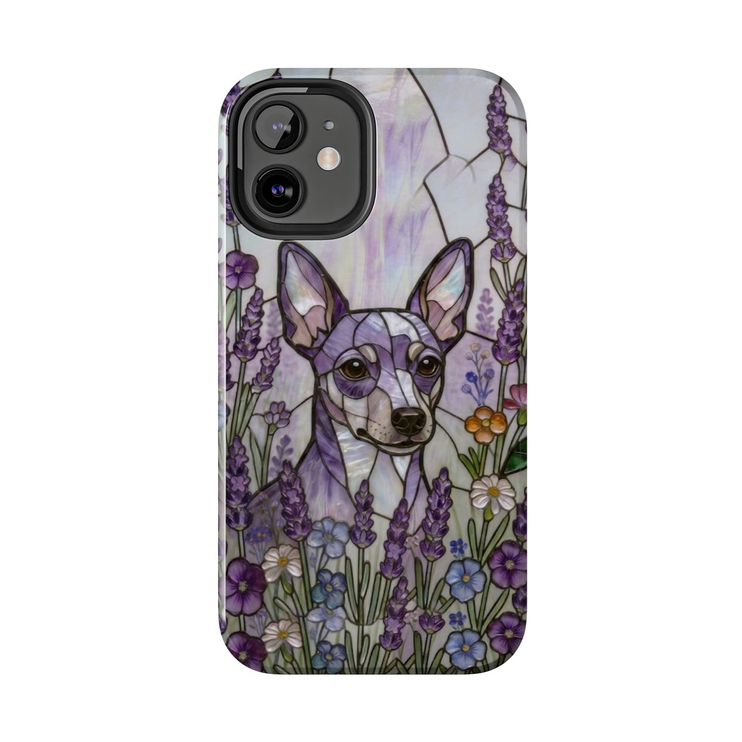 Mini Pinscher Stained Glass Style Tough Case — Lavender Floral Theme