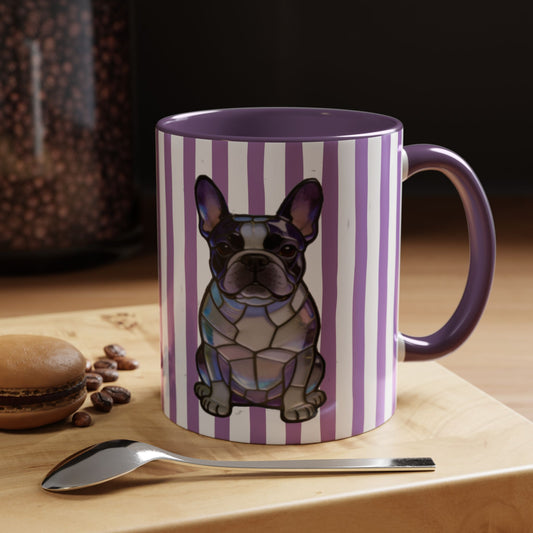 Cute  Purple Striped Frenchie Ceramic Cup
