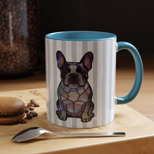 Cute Light Blue Striped Frenchie Ceramic Cup