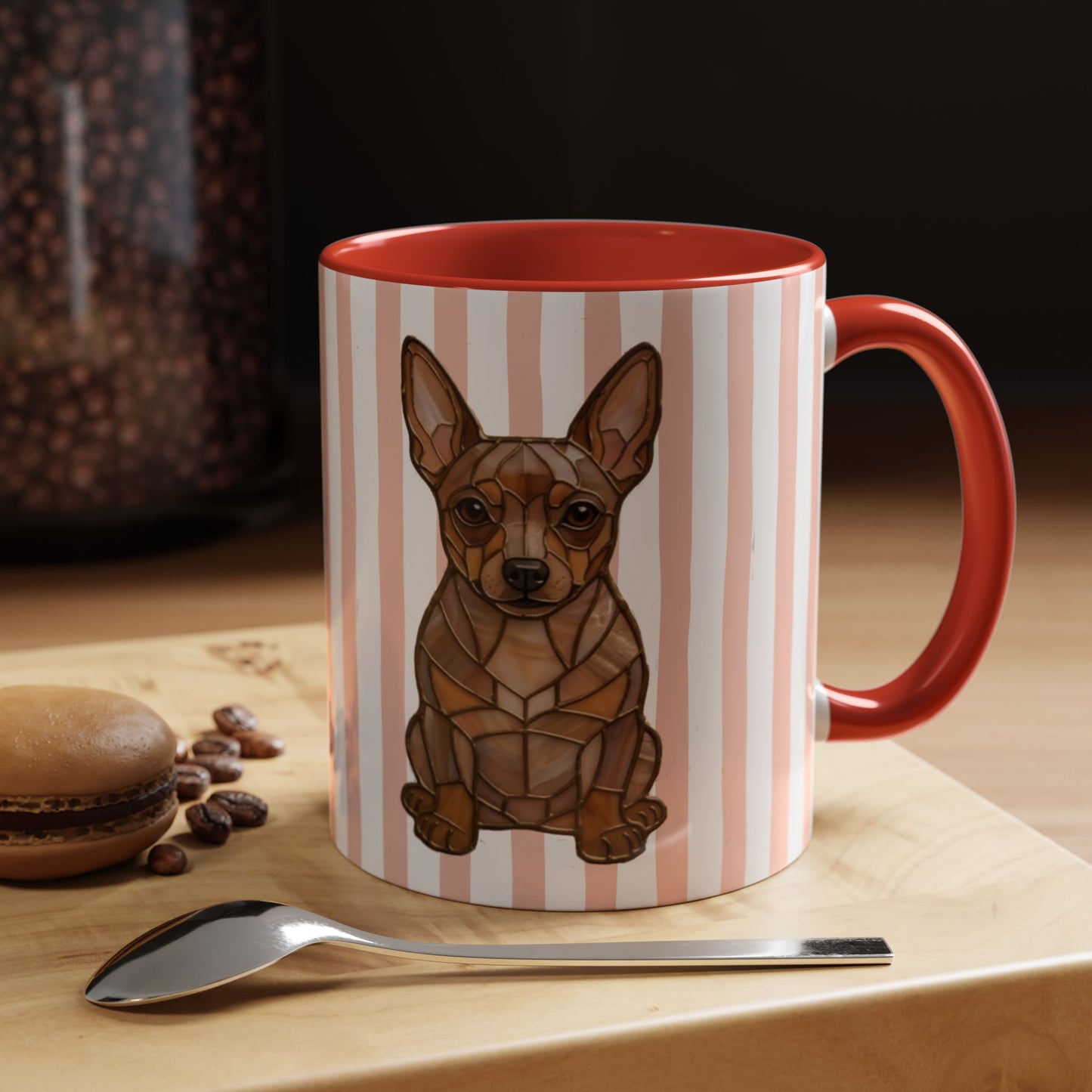 Cute Light Red Striped Mini Pinscher Ceramic Cup