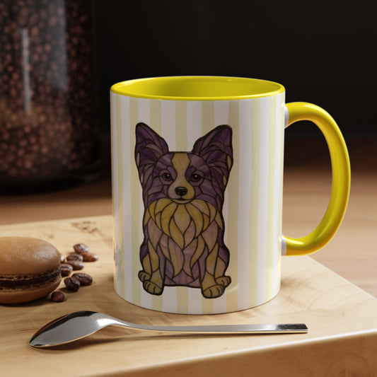 Cute Light Yellow Striped Papillon Ceramic Cup