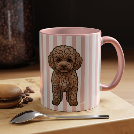 Cute Light Pink Striped Toy Poodle Ceramic Cup