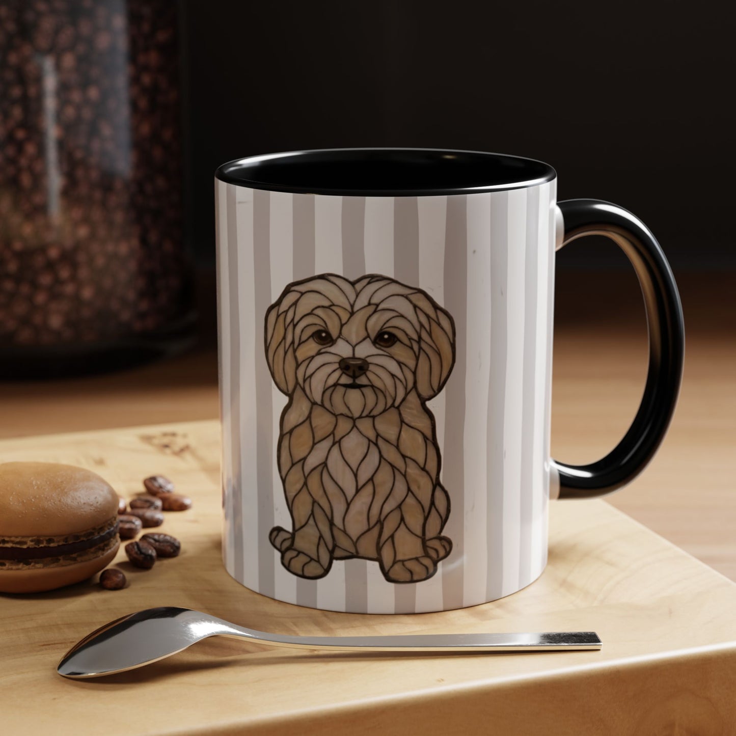 Cute Light Grey Striped Maltese Ceramic Cup