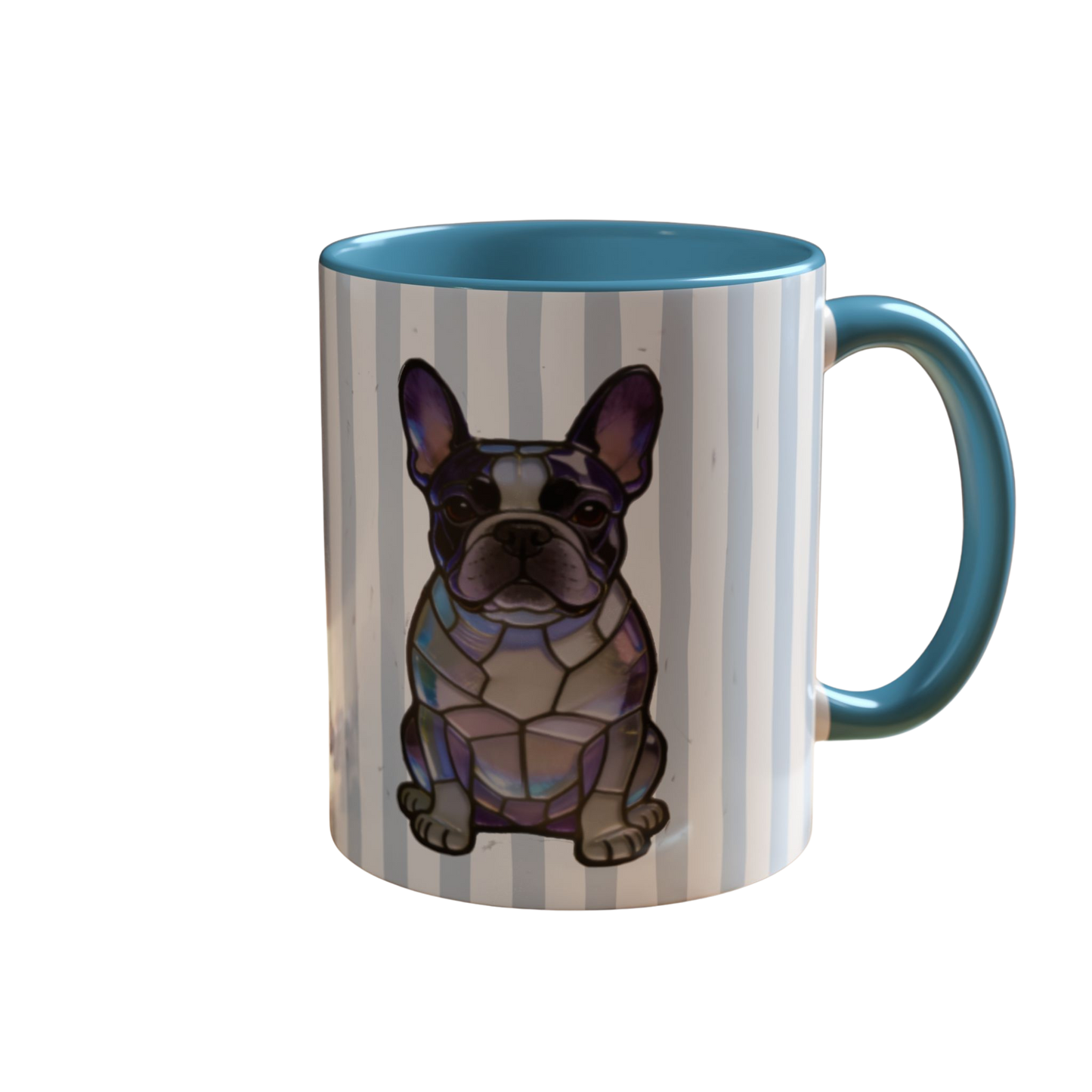 Cute Light Blue Striped Frenchie Ceramic Cup