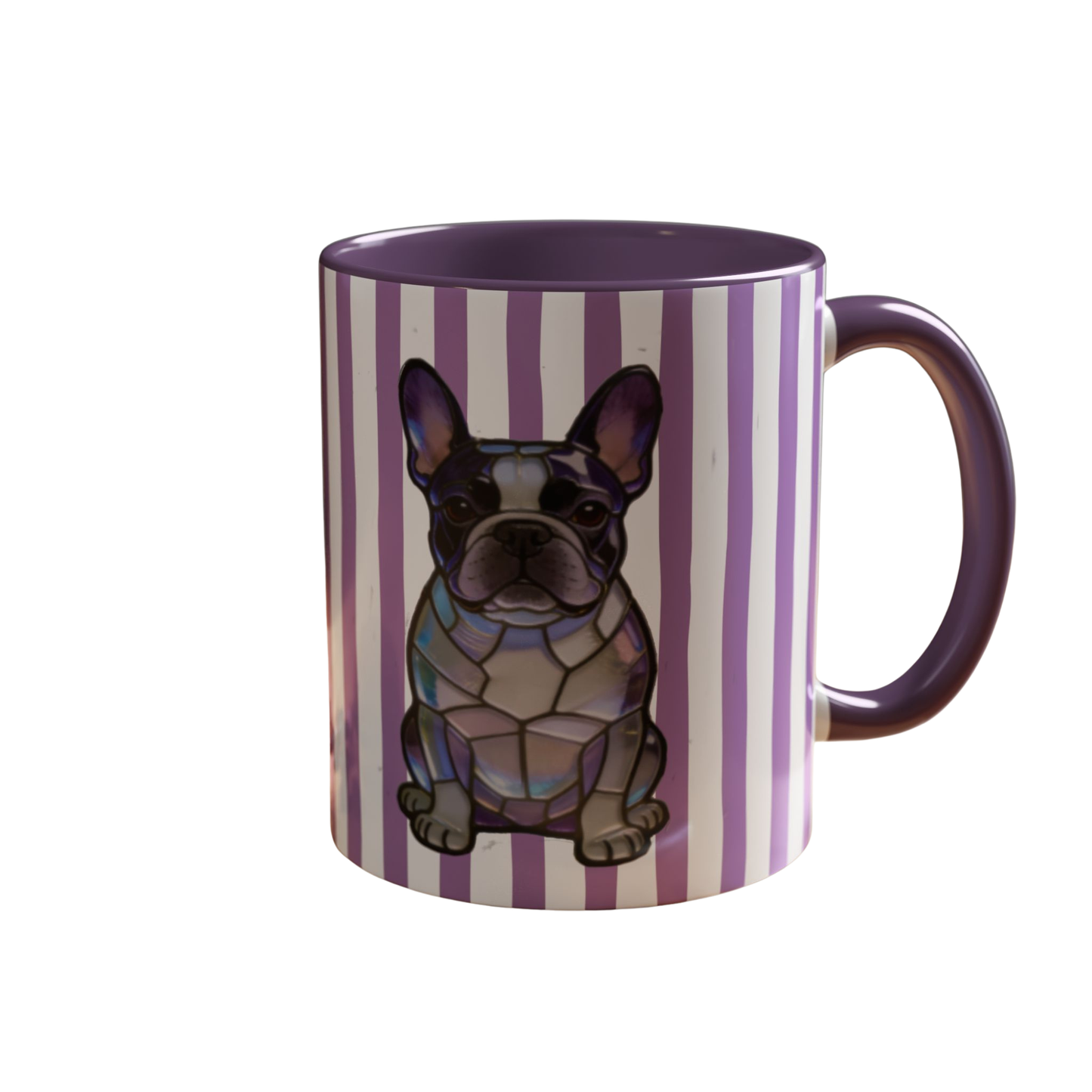 Cute  Purple Striped Frenchie Ceramic Cup