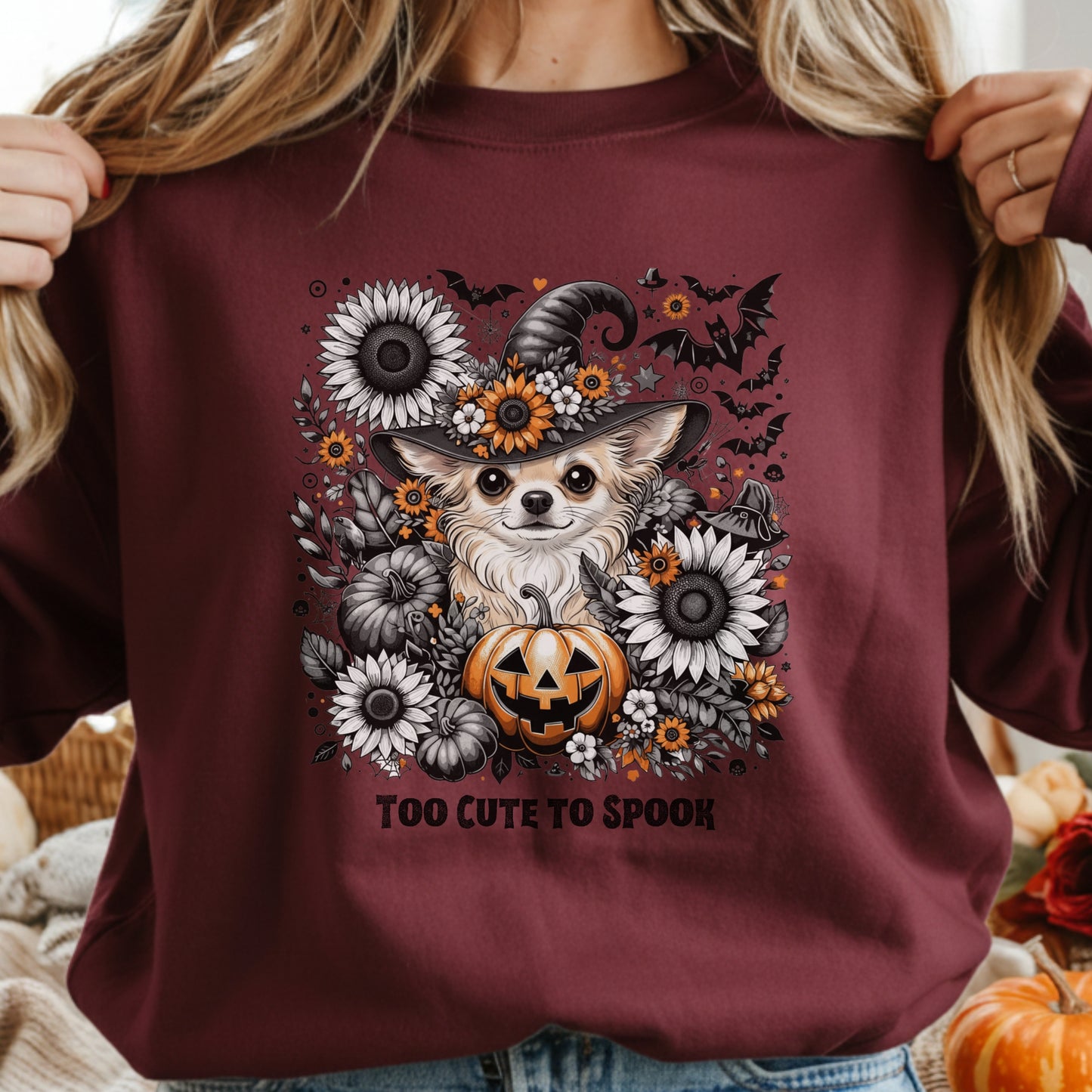 Too Cute to Spook – Halloween Chihuahua Unisex Premium Sweatshirt