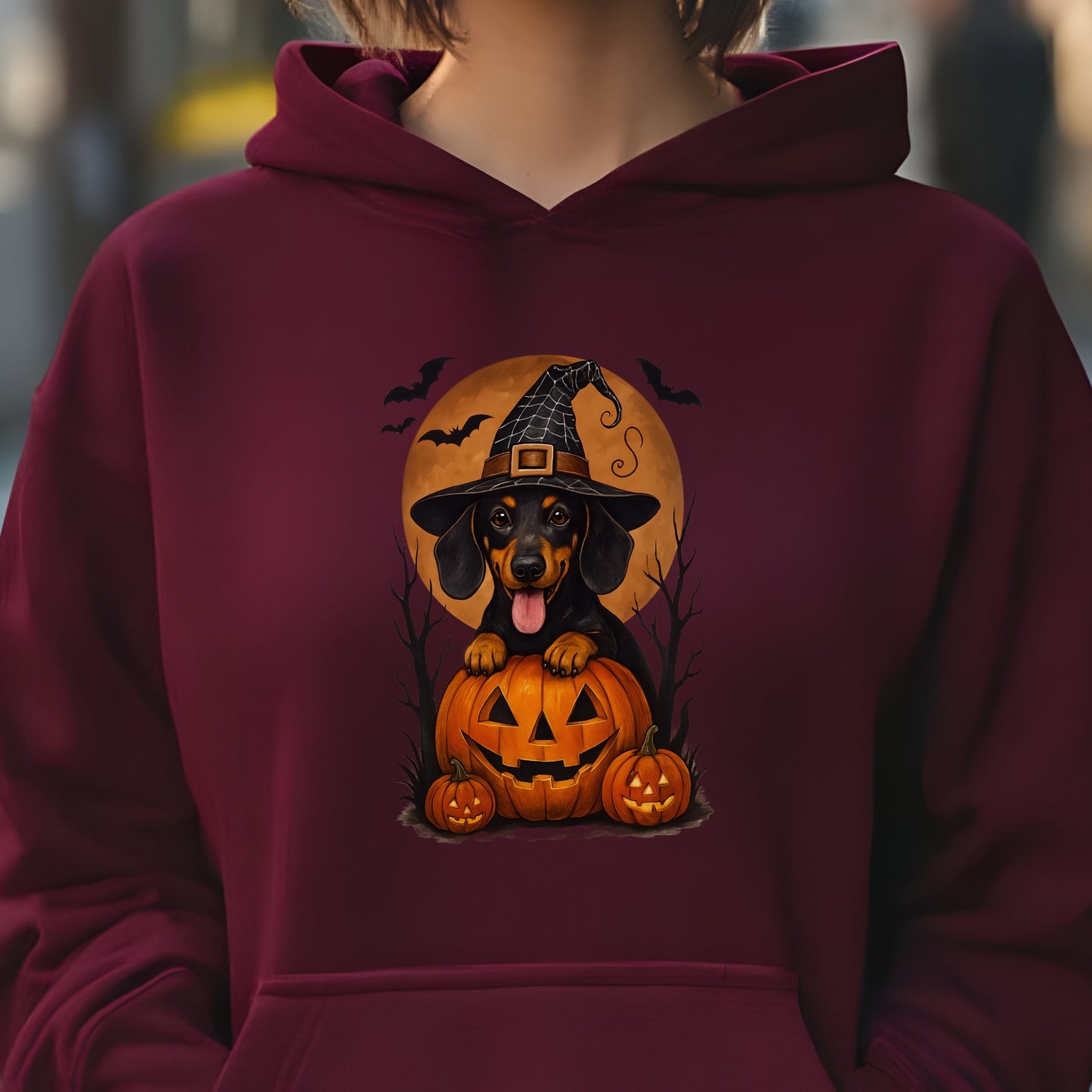 Cute Halloween Unisex Premium Hoodie Dachshound Witch