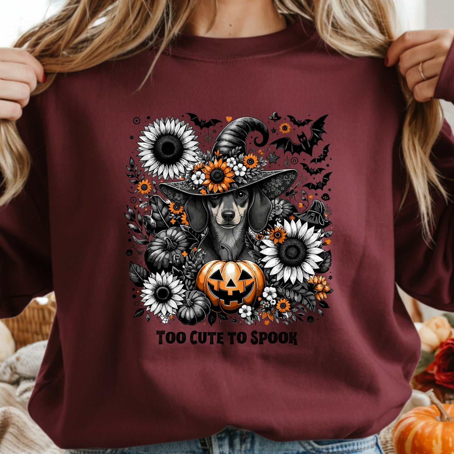 Too Cute to Spook – Halloween Dachshound Unisex Premium Sweatshirt