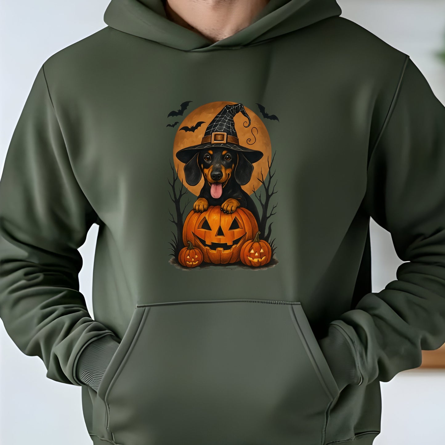 Cute Halloween Unisex Premium Hoodie Dachshound Witch