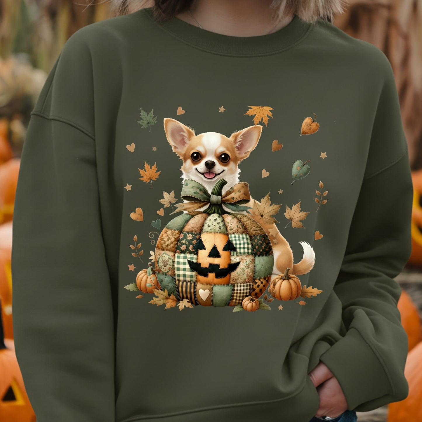 Chihuahua Fall Halloween Patchwork Premium Unisex Sweatshirt