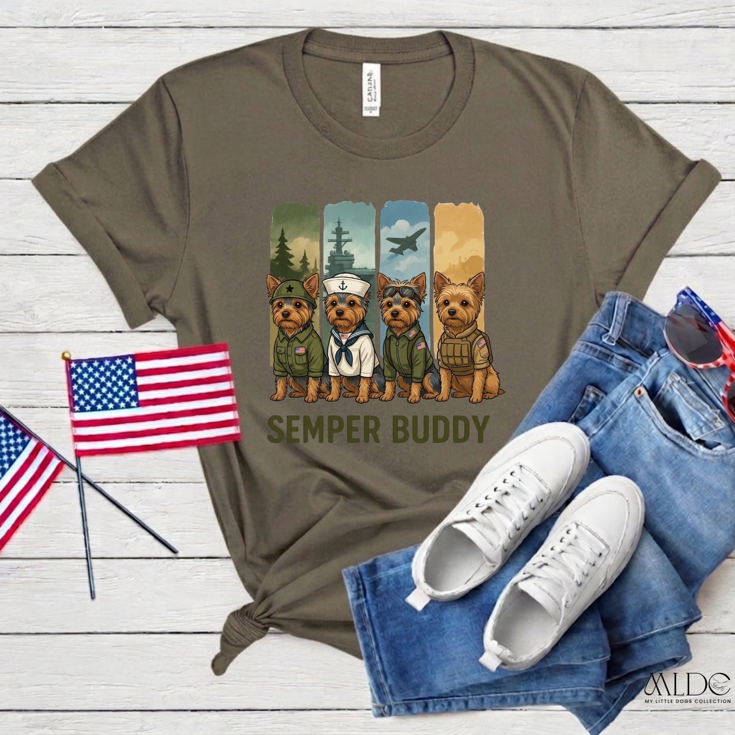 Semper Buddy Yorkie Premium Tee — Small Dog, Big Patriot