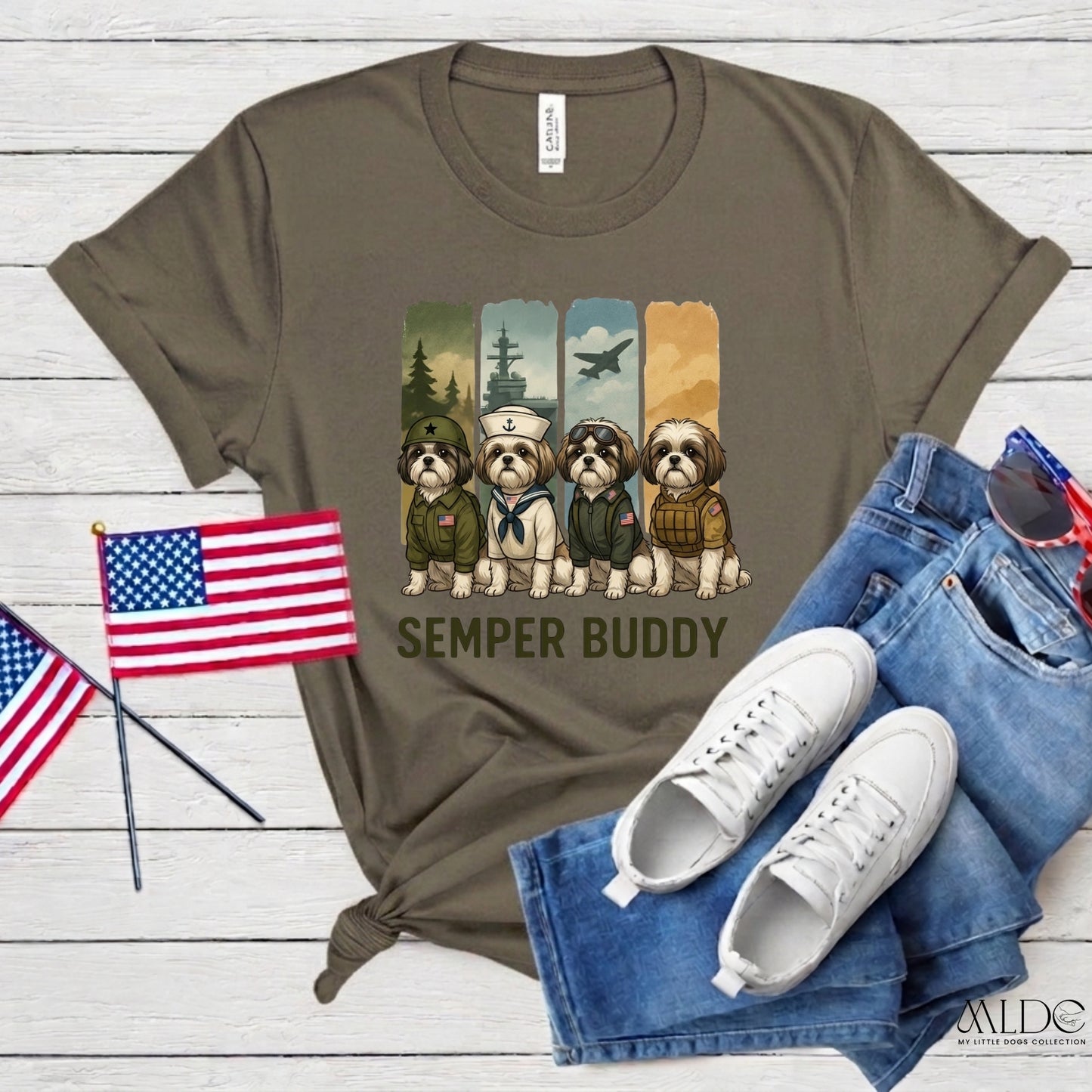 Semper Buddy Shih Tzu Premium Tee — Small Dog, Big Patriot