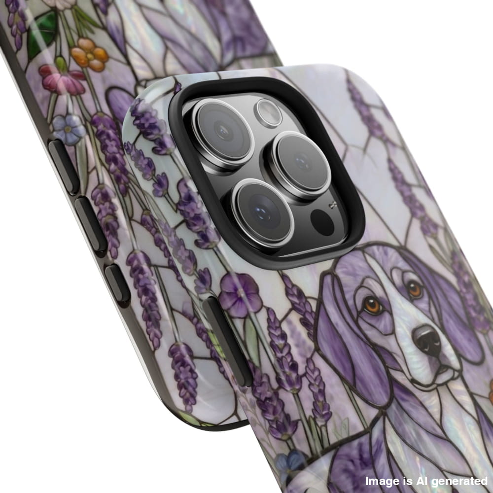Beagle Stained Glass Style Tough Case, Lavender Floral Theme - Phone Case