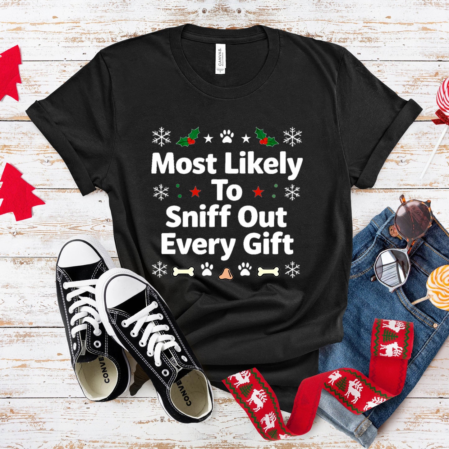 Most Likely To Sniff Out Every Gift - Funny Christmas Dog Lover Premium Unisex Tee