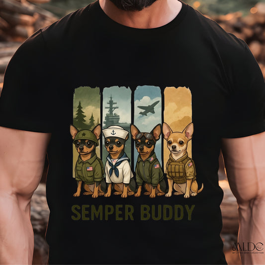 Semper Buddy Chihuahua Premium Tee — Small Dog, Big Patriot