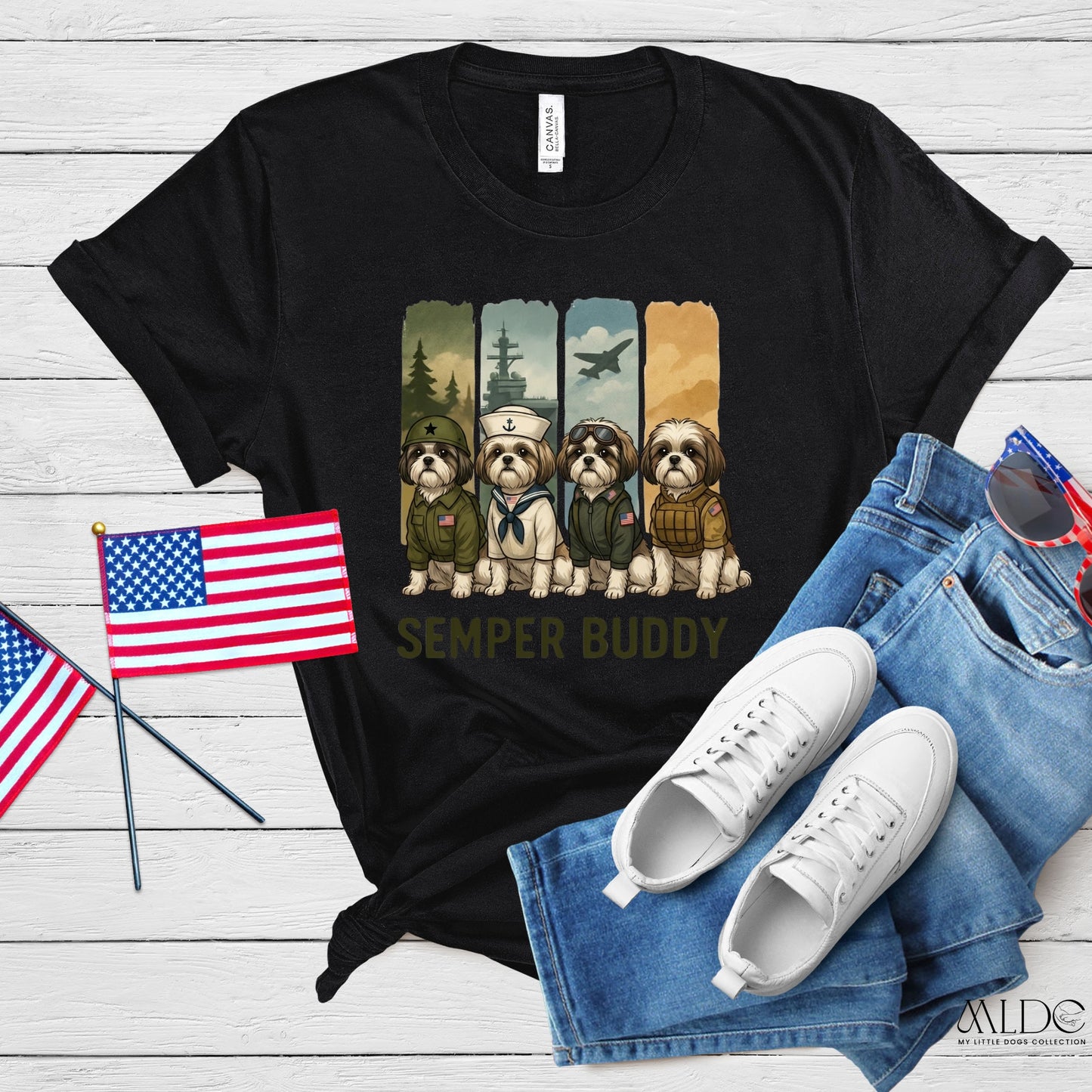 Semper Buddy Shih Tzu Premium Tee — Small Dog, Big Patriot