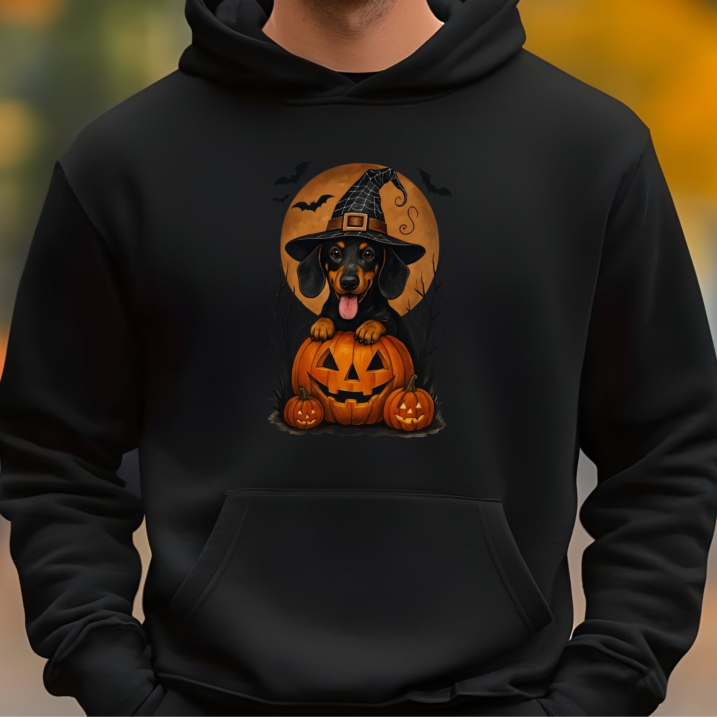 Cute Halloween Unisex Premium Hoodie Dachshound Witch