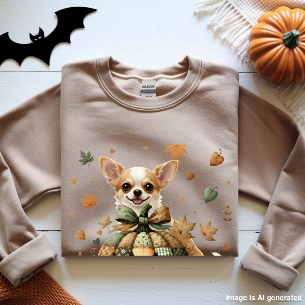 Chihuahua Fall Halloween Patchwork Premium Unisex Sweatshirt - S / Sand - SWEATSHIRTS