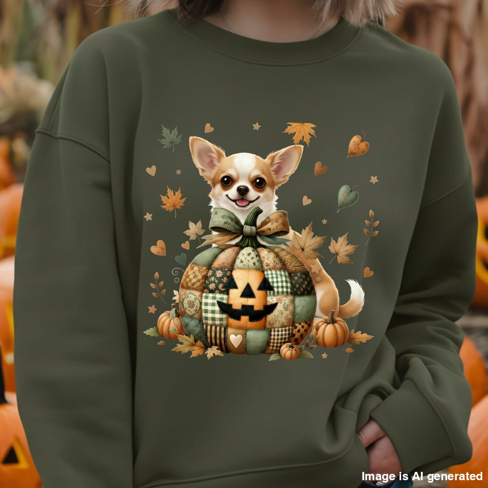Chihuahua Fall Halloween Patchwork Premium Unisex Sweatshirt - SWEATSHIRTS