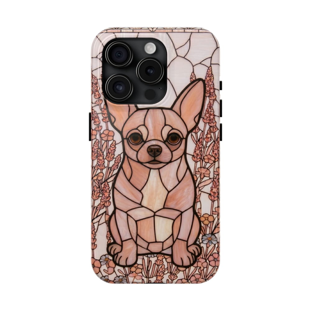 Chihuahua Stained Glass Style Tough Case, Blush & Grace Theme - iPhone 15 Pro - Phone Case