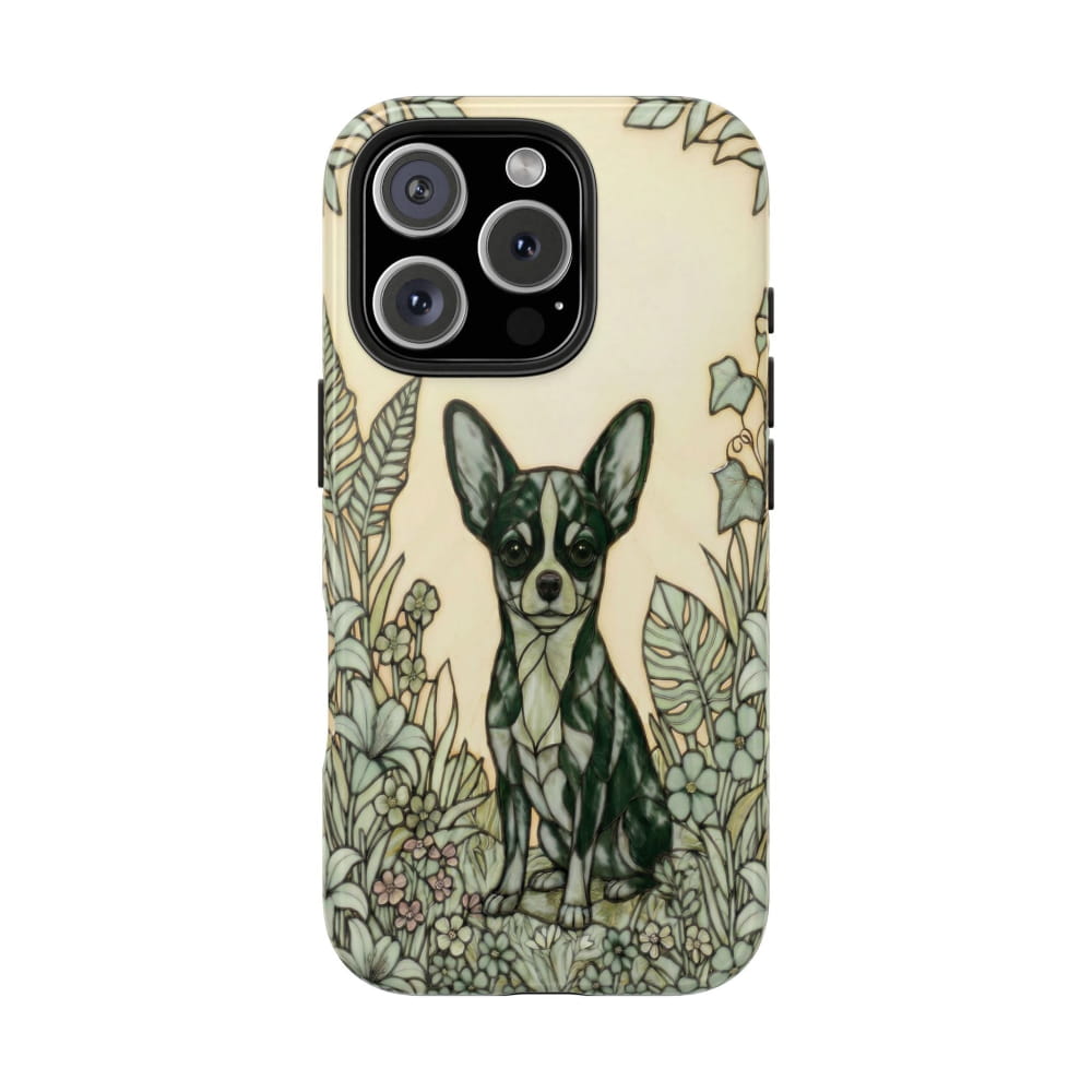 Chihuahua Stained Glass Style Tough Case, Wise & Wild Theme - iPhone 16 Pro - Phone Case