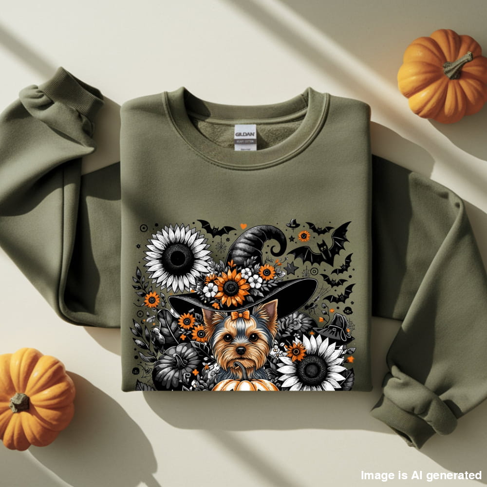 Copy of Cute to Spook – Halloween Yorkie Unisex Premium Sweatshirt - S / Military Green - SWEATSHIRTS