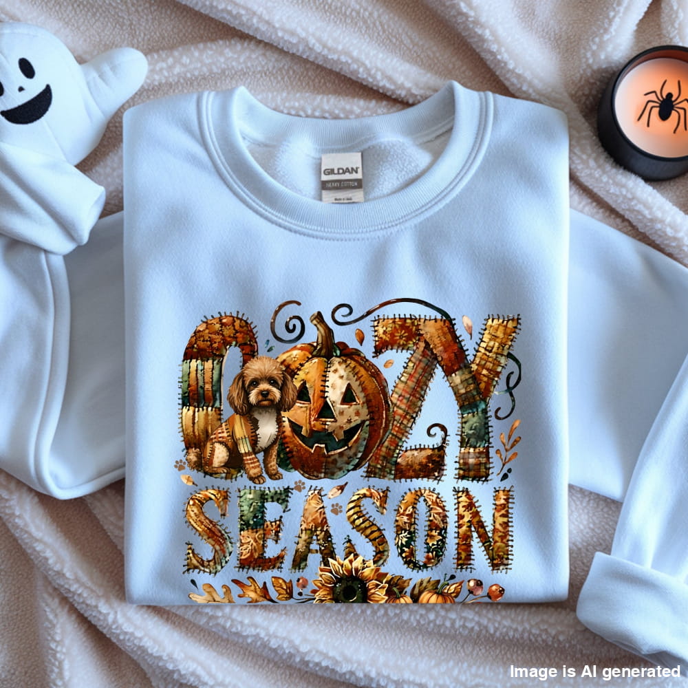 Cozy Season Toy Poodle Premium Sweatshirt – Autumn Halloween Patchwork Edition - S / White - SWEATSHIRTS