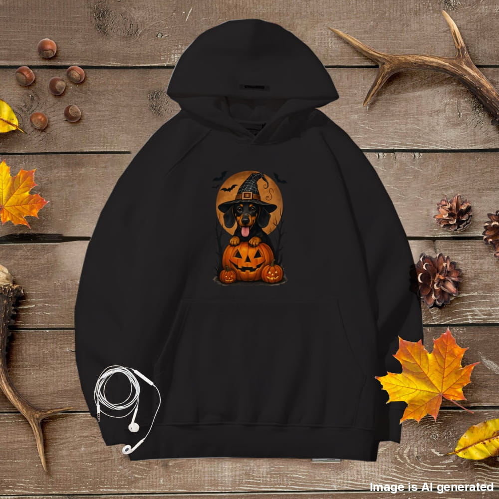 Cute Halloween Unisex Premium Hoodie Dachshound Witch - Black / S - HOODIES