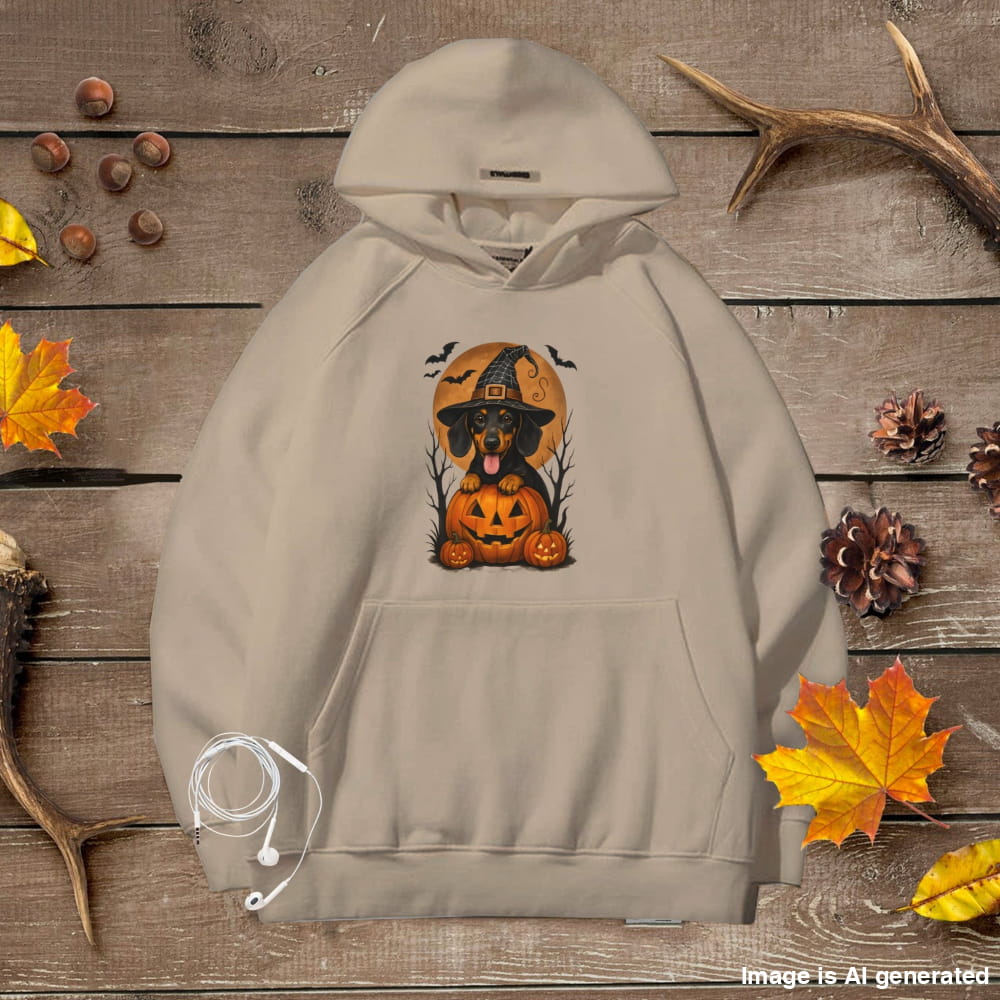 Cute Halloween Unisex Premium Hoodie Dachshound Witch - Sand / S - HOODIES