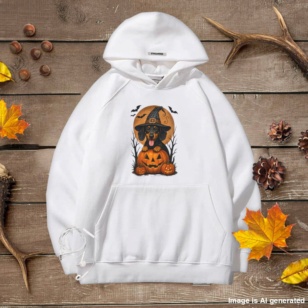 Cute Halloween Unisex Premium Hoodie Dachshound Witch - White / S - HOODIES