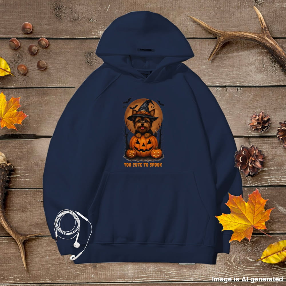 Cute Halloween Unisex Premium Hoodie Yorkie Witch - Navy / S - HOODIES