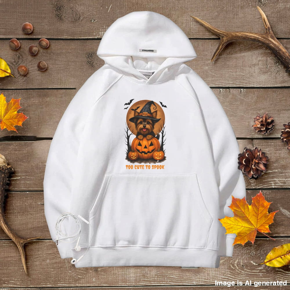 Cute Halloween Unisex Premium Hoodie Yorkie Witch - White / S - HOODIES