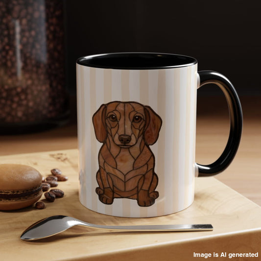 Cute Light Beige Striped Dachshund Ceramic Cup - 11oz / Black - Mug