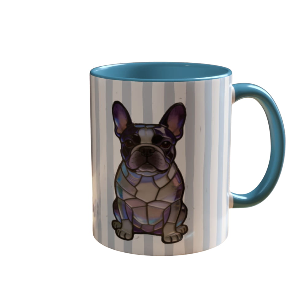 Cute Light Blue Striped Frenchie Ceramic Cup - 11oz / Light Blue - Mug