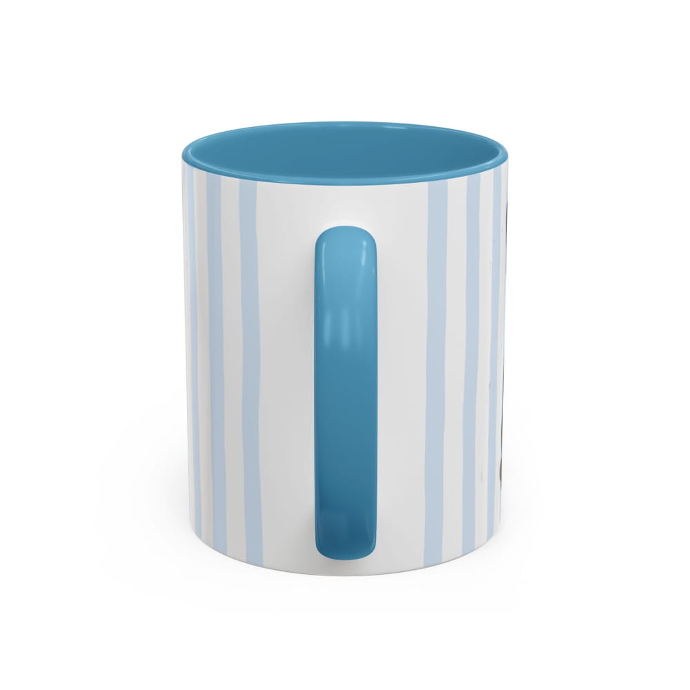 Cute Light Blue Striped Frenchie Ceramic Cup - 11oz / Light Blue - Mug