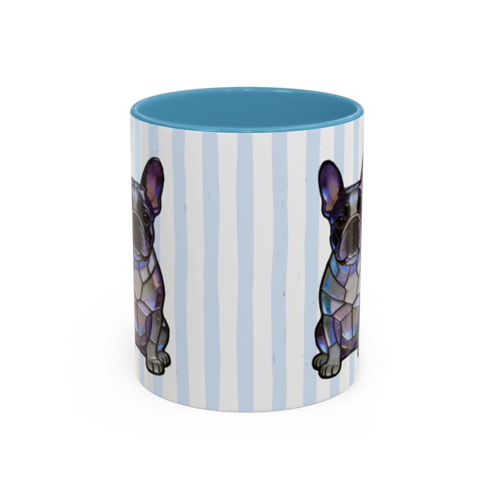 Cute Light Blue Striped Frenchie Ceramic Cup - 11oz / Light Blue - Mug