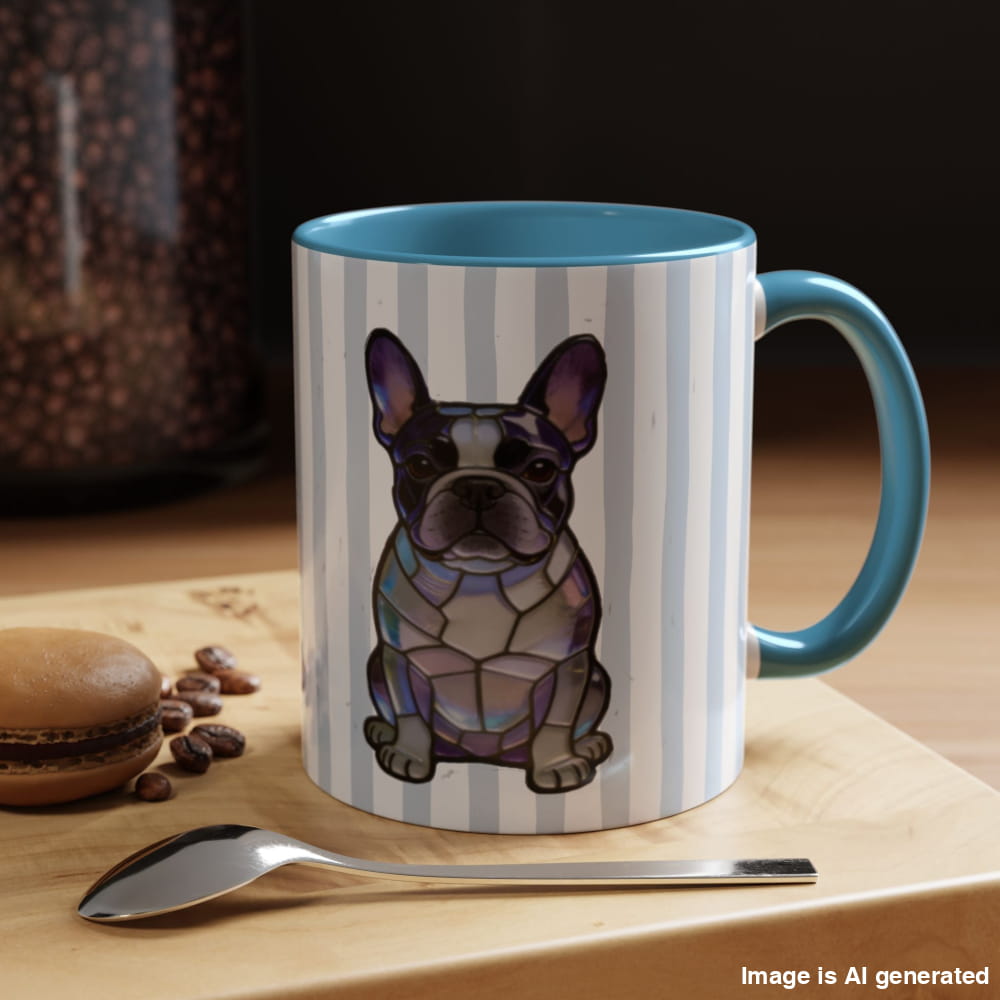 Cute Light Blue Striped Frenchie Ceramic Cup - 11oz / Light Blue - Mug