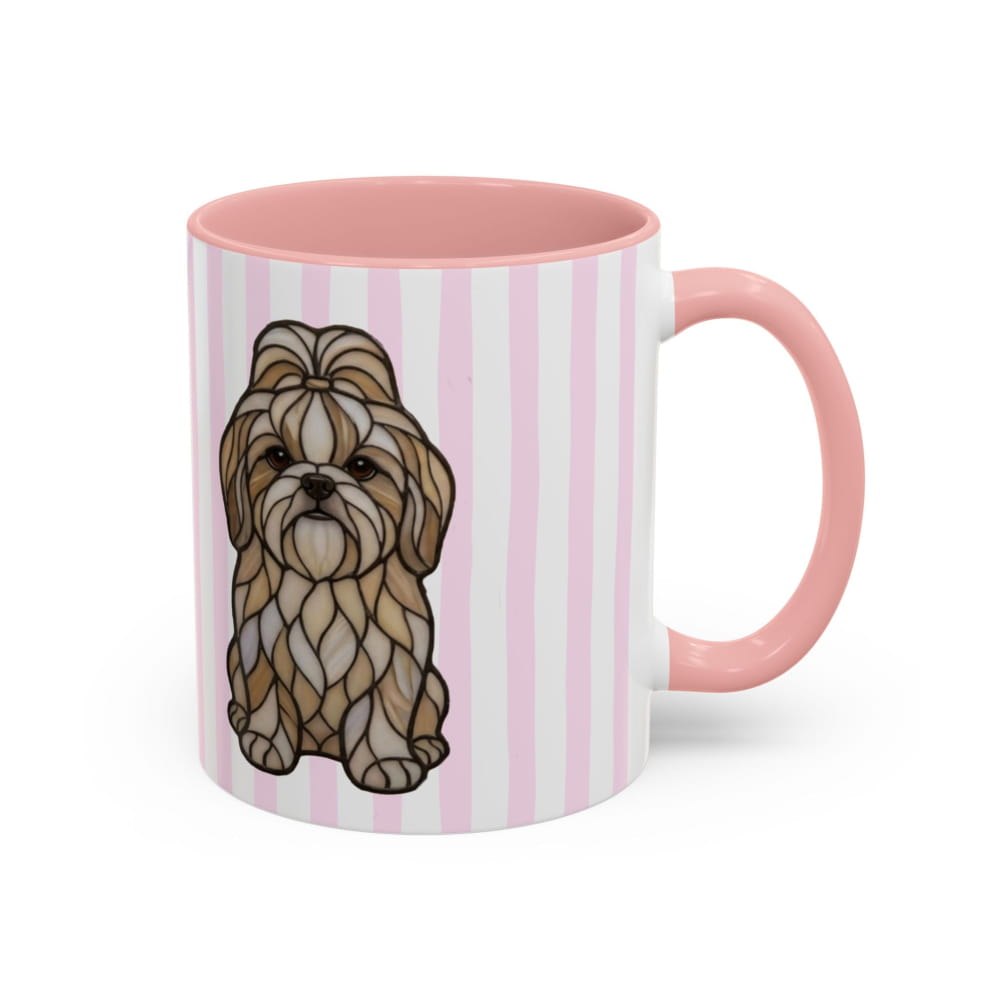 Cute Light Pink Striped Shi Tzu Ceramic Cup - 11oz / Pink - Mug